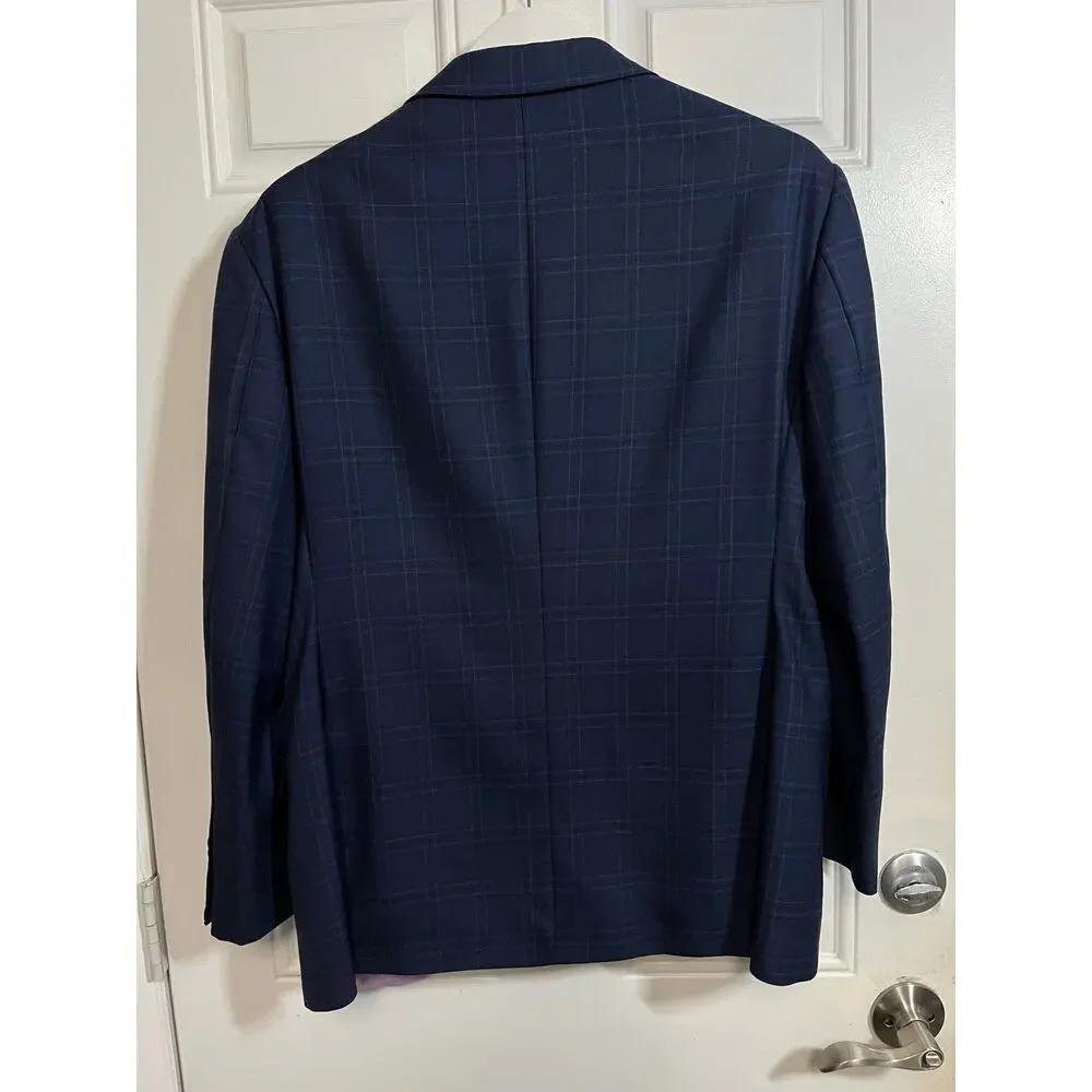 Barone Antica Sartoria Loro Piana Super 120s Navy Windowpane Blazer
